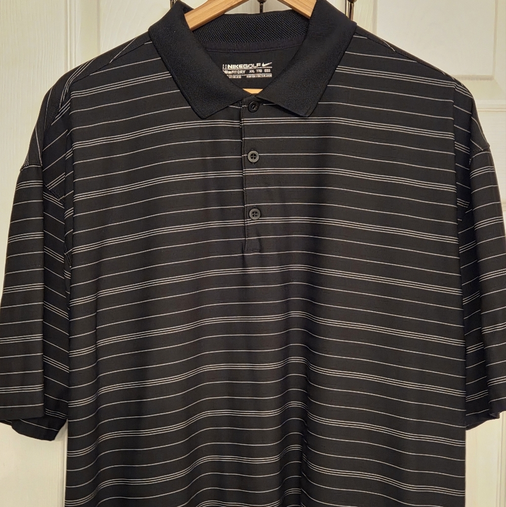Nike Men's DriFit Black and White Polo Shirt